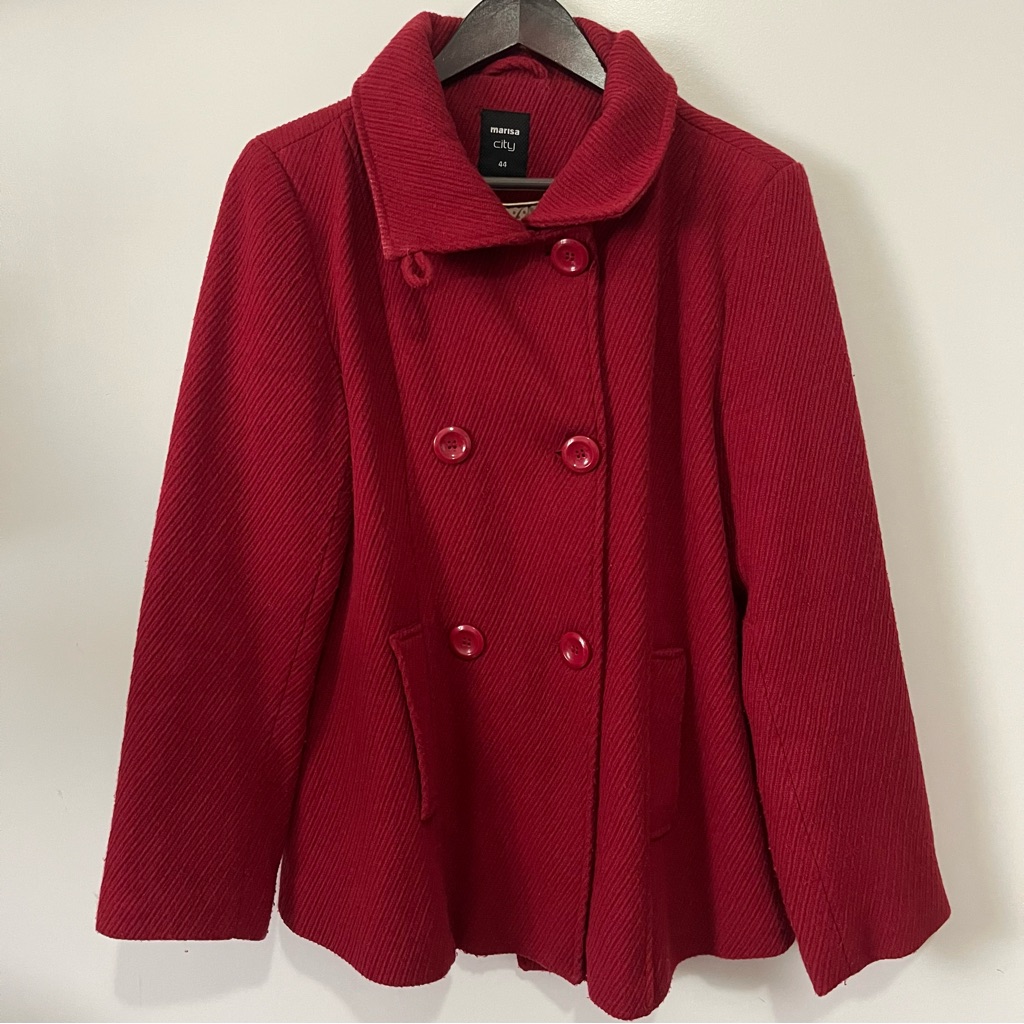 Woman Polyester Coat Basic Solid Red Jacket